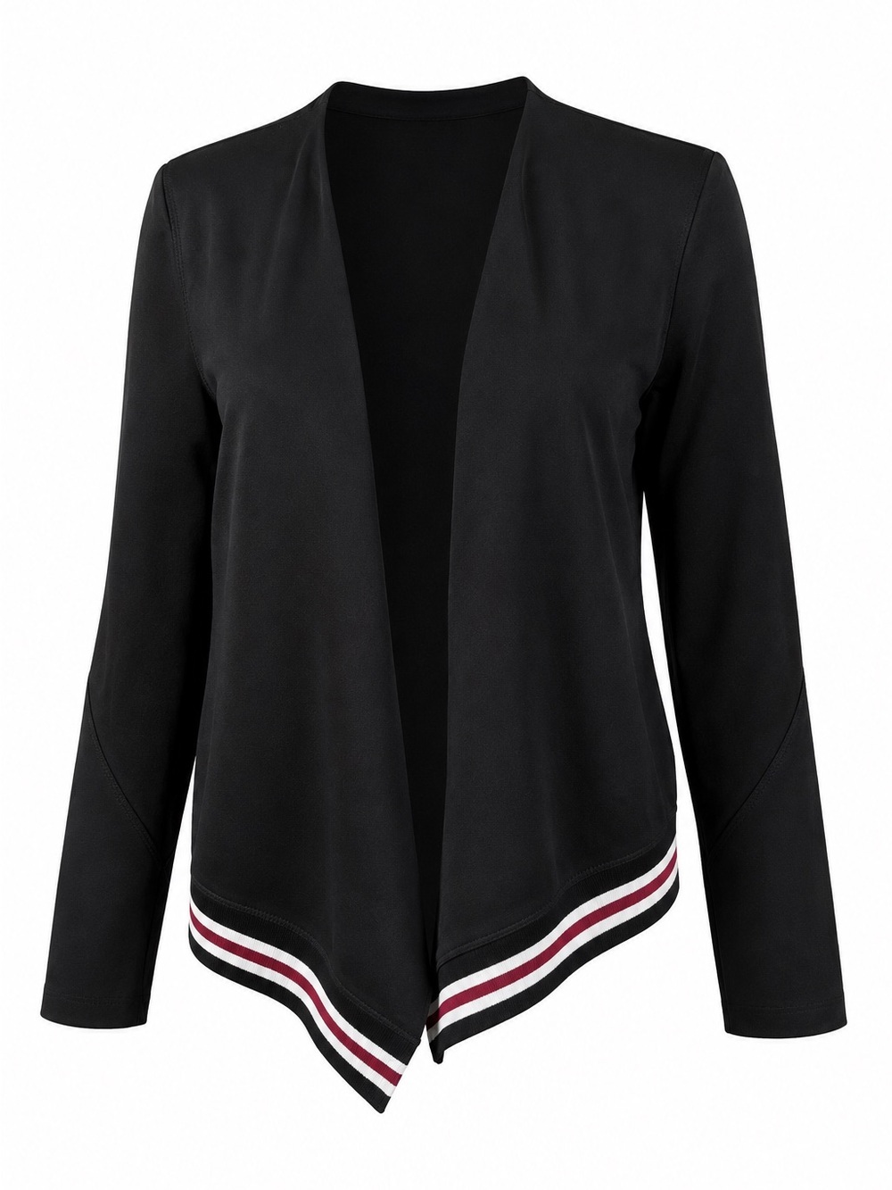 Preppy Chic Open Front Cardigan jacket – Black with stripe accent – M